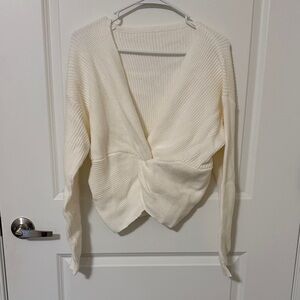 Cream Twist-Front Knit Sweater - Women
